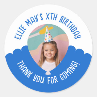 Custom Photo Any Age Thank You Birthday Balloon Classic Round Sticker