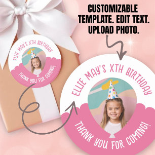 Custom Photo Any Age Thank You Birthday Balloon Classic Round Sticker
