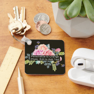 Custom Photo Art Name Monogram Quote Alum Square Key Ring