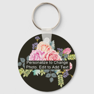 Custom Photo Art Name Monogram Quote Basic Round Key Ring