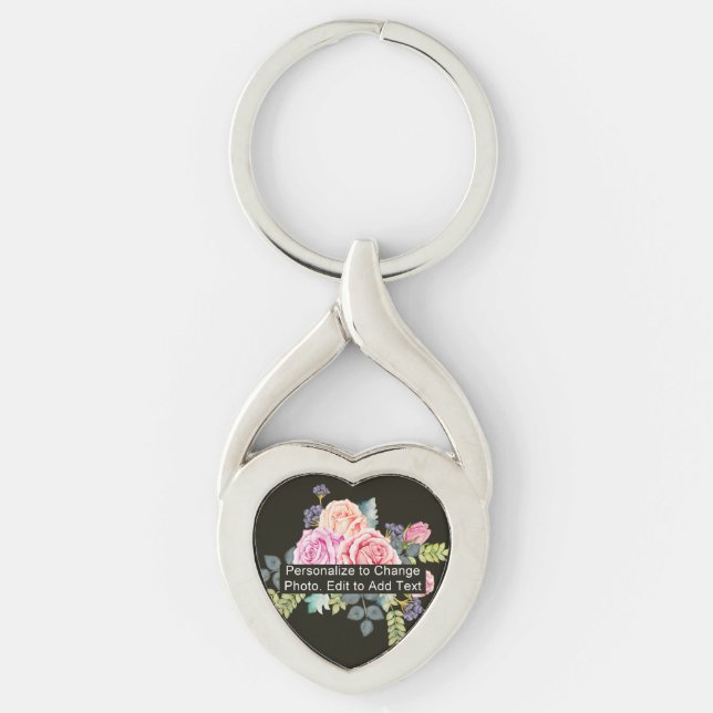 Custom Photo Art Name Monogram Quote Heart Shaped Key Ring (Front)