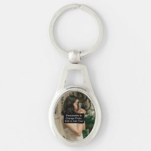 Custom Photo Art Name Monogram Quote Oval Metal Key Ring