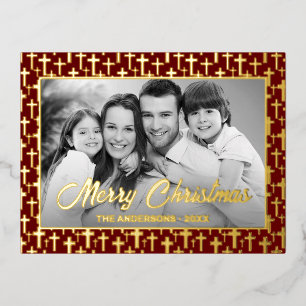 Custom Photo Auto Convert pic to Black and White Foil Holiday Postcard