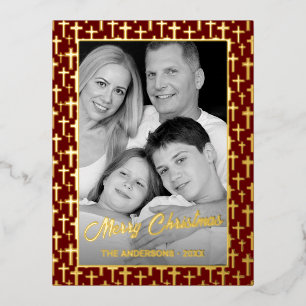 Custom Photo Auto Convert pic to Black and White Foil Holiday Postcard