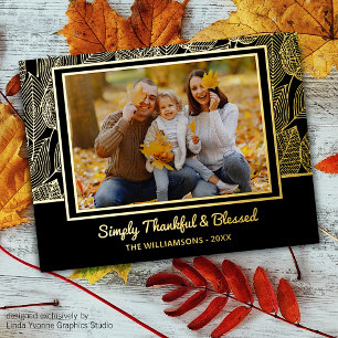 Custom Photo Autumn Leaves Pattern Foil Holiday Postcard