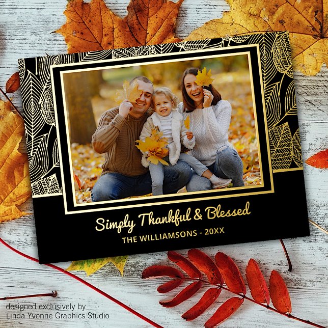 Custom Photo Autumn Leaves Pattern Foil Holiday Postcard (Creator Uploaded)