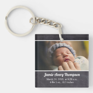 Custom Photo baby birth date and stats chalkboard Key Ring
