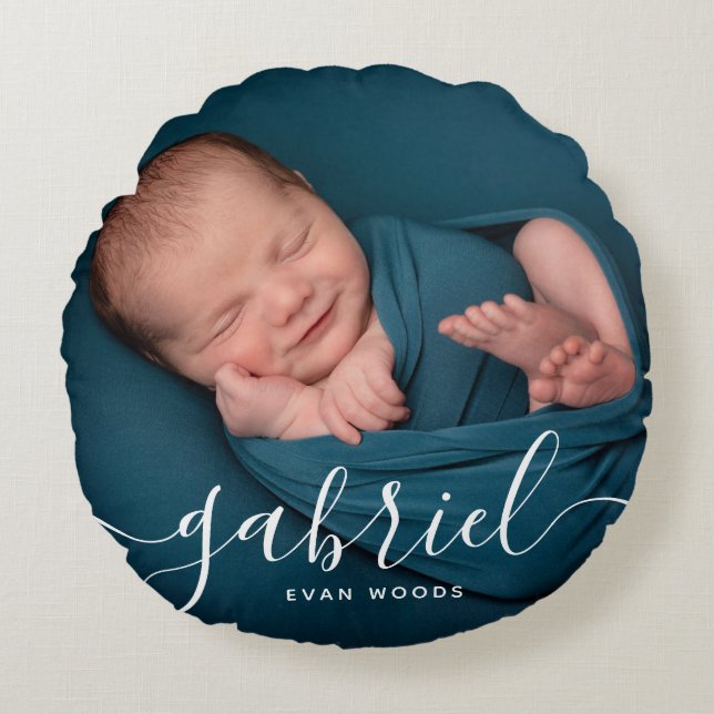 Custom Photo Baby Name Template Personalised Baby Round Cushion (Front)