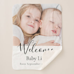 Custom photo baby newborn welcome name sherpa blanket