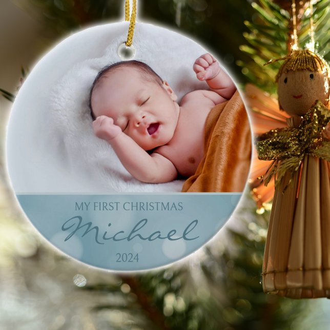 Custom Photo Baby´s First Christmas  Ceramic Ornament (Creator Uploaded)