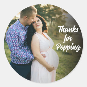 Custom Photo Baby Shower Thanks For Popping Classic Round Sticker