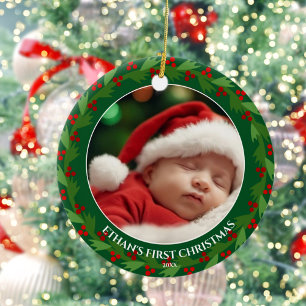 Custom Photo Baby's First Christmas  Ceramic Ornament