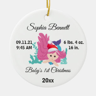 Custom Photo Baby's Girl First Christmas 2021 Ceramic Ornament
