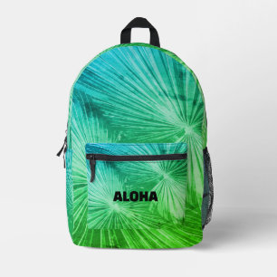 Custom photo backpack with green palm leafs print