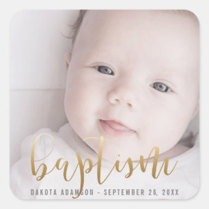 Custom Photo   Baptism Gold Calligraphy Square Sticker