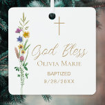 Custom Photo Baptism Wildflower Ceramic Metal Tree Decoration<br><div class="desc">This floral Baptism photo keepsake ornament features wildflowers and a cross with stylish gold script typography.
Easily customisable with your details and photo.
Original Watercolor © Michele Davies.</div>