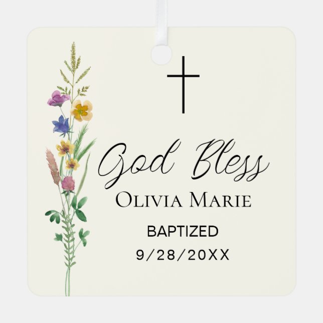 Custom Photo Baptism Wildflower Ceramic Metal Tree Decoration (Front)