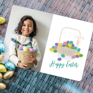 Custom Photo & Basket of Eggs Happy Easter Holiday Card