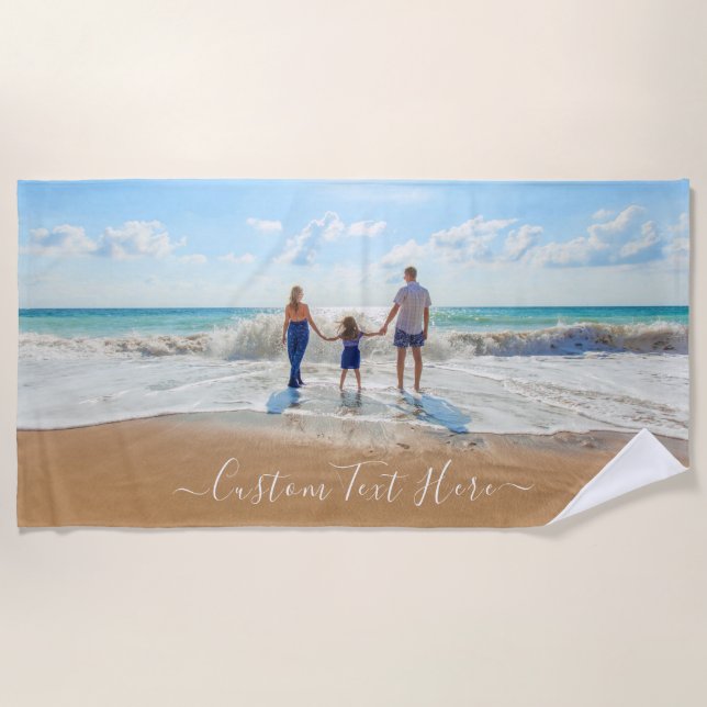 Custom Photo Beach Towel Gift Your Photos and Text (Front)