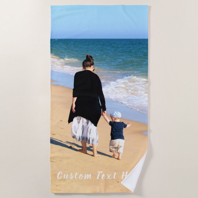 Custom Photo Beach Towel with Text Personalised (Front)
