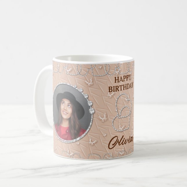Custom Photo Beige Background Coffee Mug (Front Left)