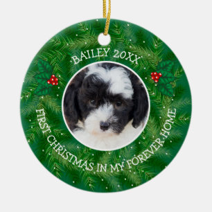 Custom Photo Bernedoodle 1st Christmas Ceramic Ornament