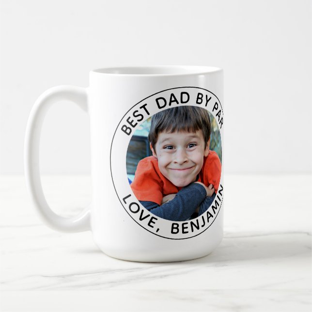 Custom Photo Best Dad By Par Black White Coffee Mug (Left)