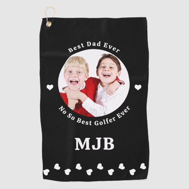 Custom Photo Best Dad Ever Funny Golfer Golf Towel (Front)