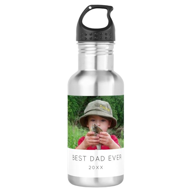Custom Photo Best Dad Ever Modern 532 Ml Water Bottle (Front)