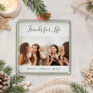 Custom photo best friends for life keepsake metal ornament
