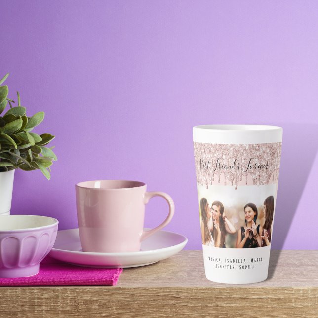 Custom photo best friends forever glitter pink latte mug (Creator Uploaded)