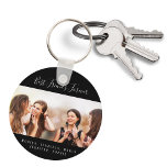 Custom photo best friends forever keepsake black key ring<br><div class="desc">A gift for your best friend(s) for birthday favour,  Christmas or a special event. White text: Best Friends Forever,  written with a trendy hand lettered style script. Personalise and use your own photo and names. A chic black background.</div>