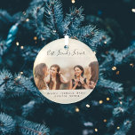 Custom photo best friends forever keepsake glass tree decoration<br><div class="desc">A gift for your best friend(s) for birthdays,  Christmas or a special event. Black text: Best Friends Forever,  written with a trendy hand lettered style script. Personalise and use your own photo and names. Transparent background.</div>