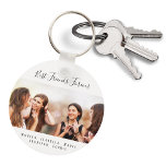 Custom photo best friends forever keepsake key ring<br><div class="desc">A gift for your best friend(s) for birthday favour,  Christmas or a special event. Black text: Best Friends Forever,  written with a trendy hand lettered style script. Personalise and use your own photo and names. A chic white background.</div>