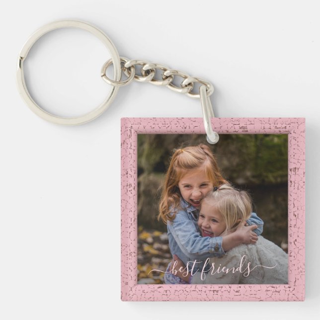 Custom Photo Best Friends Forever Pink Frame Key Ring (Front)