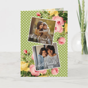 Custom Photo Best Friends Quote Spring Pink Floral Card