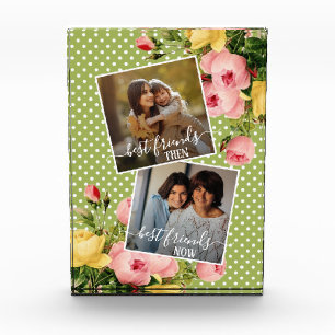 Custom Photo Best Friends Then And Now Pink Floral Block