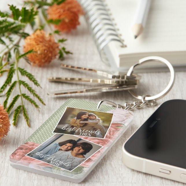 Custom Photo Best Friends Then And Now With Quote Key Ring (Front Right)