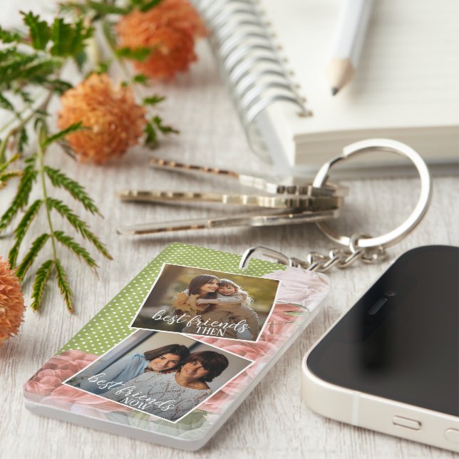 Custom Photo Best Friends Then And Now With Quote Key Ring (Front Right)