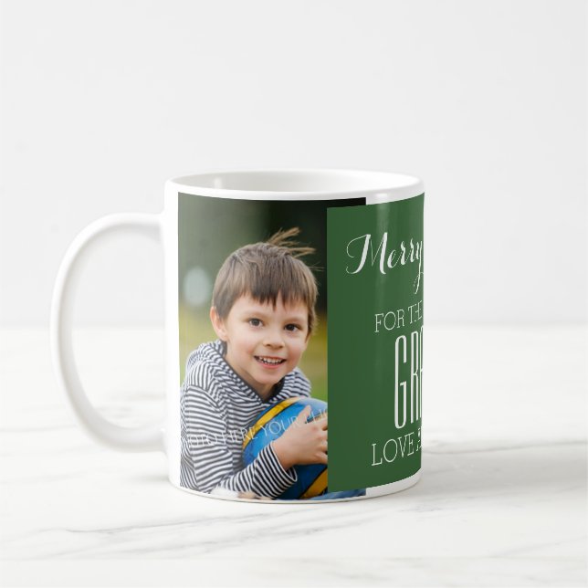 Custom Photo Best Grandma Christmas Mug Green (Left)
