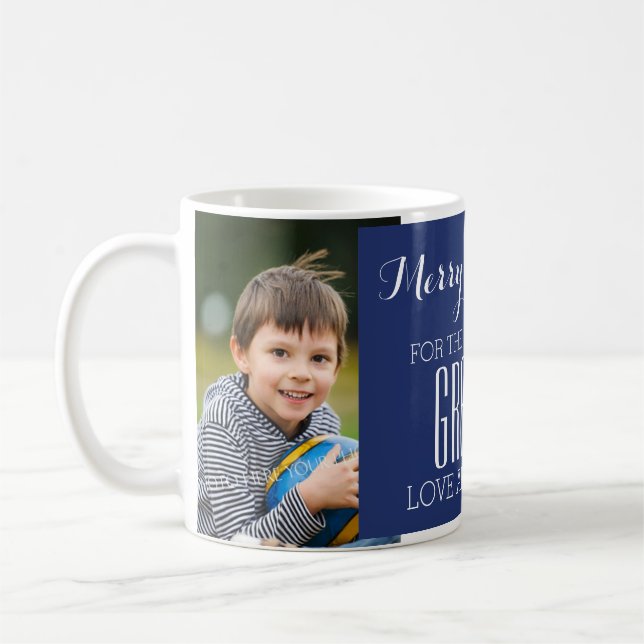 Custom Photo Best Grandpa Christmas Mug Blue (Left)