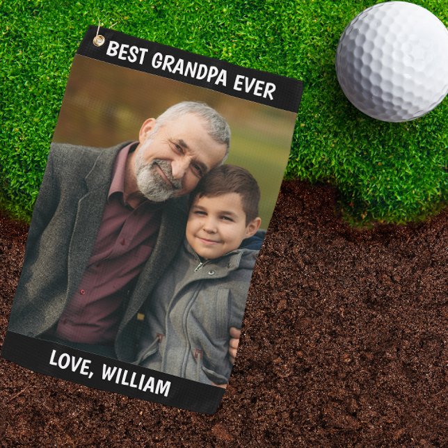 Custom Photo Best Grandpa Ever Fathers Day Gift Golf Towel (Creator Uploaded)