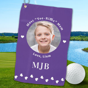 Custom Photo Best Mum By Par Purple White Golf Towel