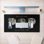Custom Photo “Best Pop Ever” Black modern Desk Mat<br><div class="desc">Celebrate the world’s best dad or grandpa with this Custom Photo “Best Pop Ever” Desk Mat. Personalise it with your favourite photos and add a heartfelt message for a unique and practical gift he’ll love. The bold “POP” lettering doubles as a photo collage, making it a thoughtful keepsake he can...</div>