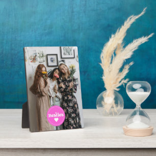 custom photo besties friends retro typography pink plaque