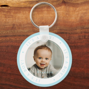 Custom photo birth boy occasion simple key ring