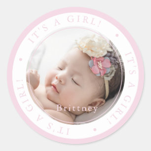 Custom photo birth girl occasion simple classic round sticker