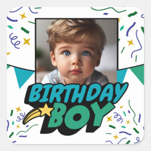Custom Photo Birthday Boy Party Favour Confetti  Square Sticker