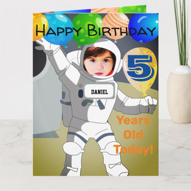 Custom Photo Birthday Card For 5 Year Old Boy (Front)