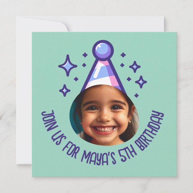 Custom Photo Birthday Party Hat Invitation (Front)